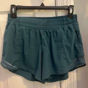 Deep Blue/Green Lululemon Hottie Hot 4 inch shorts